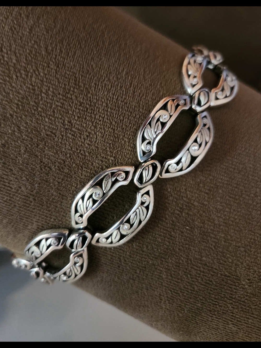Brighton Filigree Link Bracelet - Leaf Motif With Crystal Accents